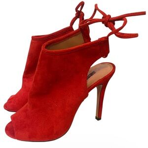 BCBG Red Suede Ankle Booties